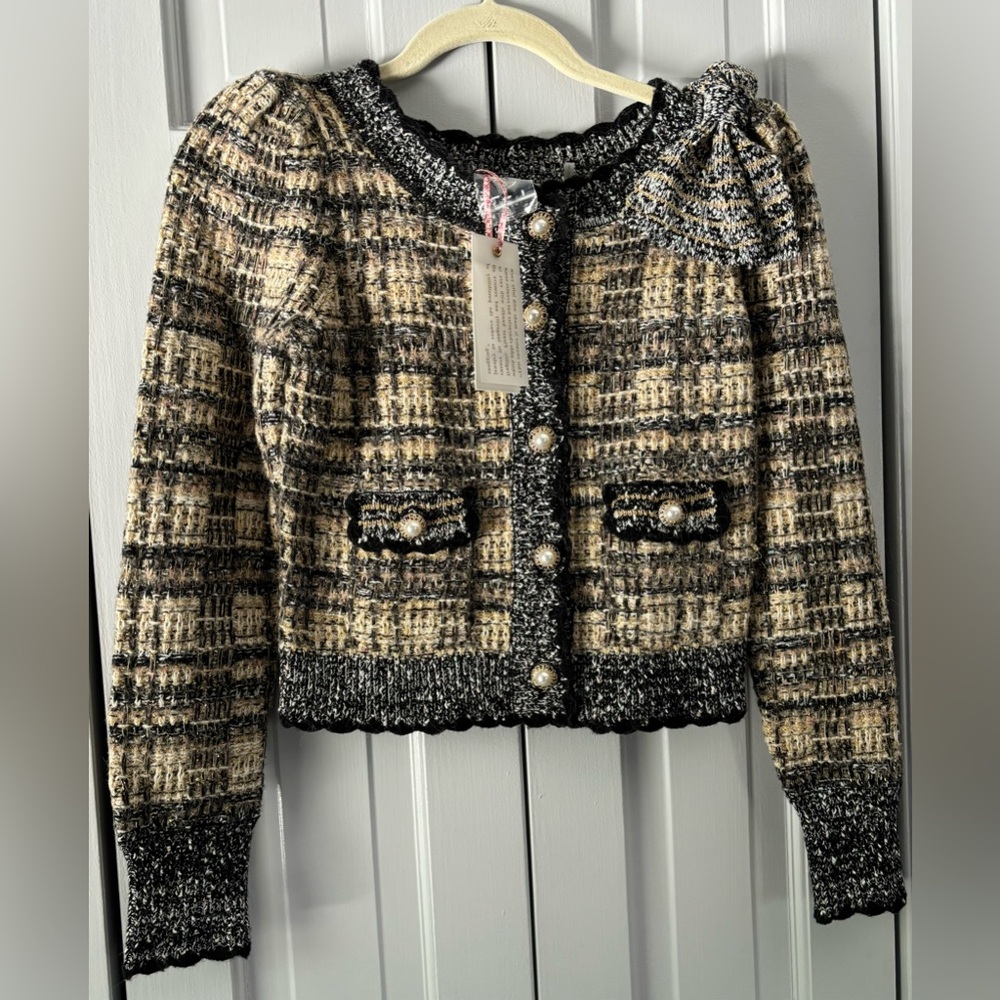 New with tags Loveshackfancy Chantria boucle tweed cropped cardigan xs.